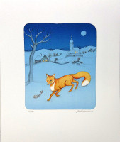 Iva Hüttnerová - Liška na sněhu - grafika volný list